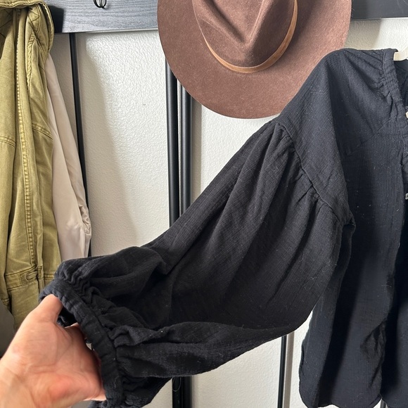 ASOS black gauzey oversized button poet sleeve blouse top cottage core shirt top - Picture 3 of 4